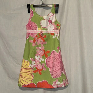 Lilly Pulitzer Green Floral Cotton Dress Size 7 Kids